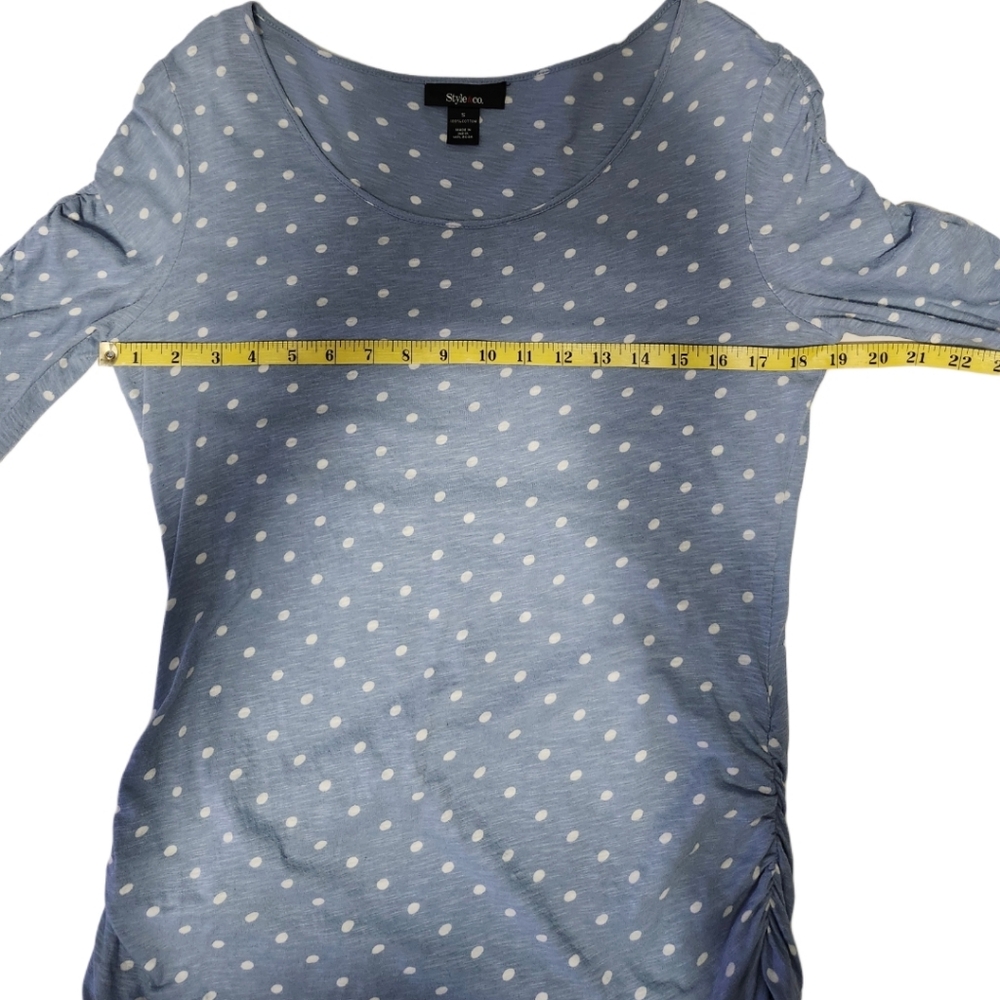 Style & Co. Blue Polka Dot Ruched Top/Shirt 3/4 Sleeve Women's Size Small - Picture 4 of 10